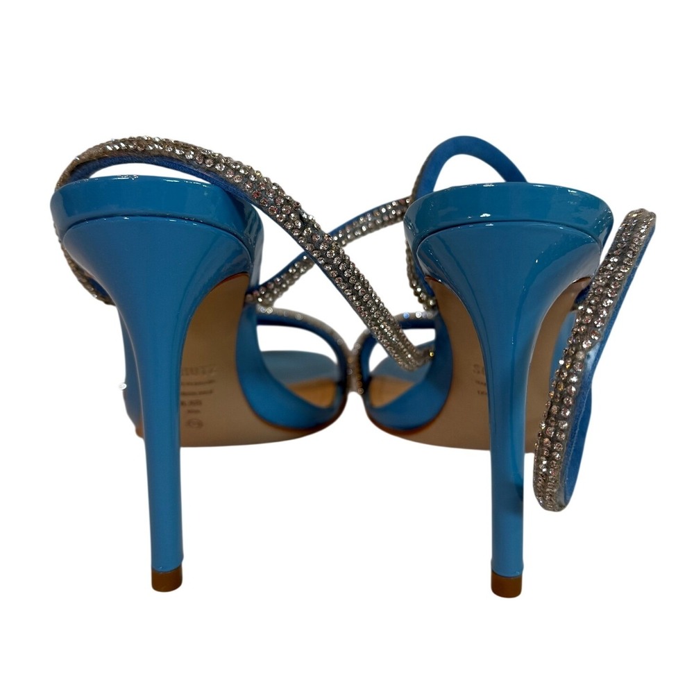 Schutz Altina Glam Blue Patent Crystal Embellished Stiletto Heels 6.5